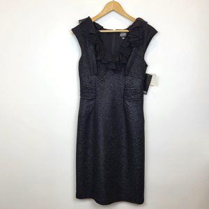 Adrianna Papell Black Silk Ruffle V Neck Evening Dress, Size 6, NWT